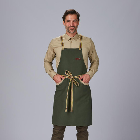 DELANTAL CON PETO VERDE BICOLOR CINTA RAYAS 86X74CM